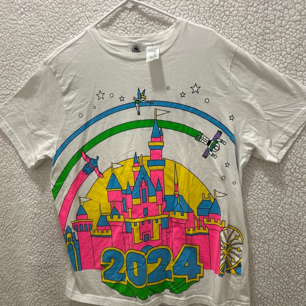 Disney White T-Shirt with Colorful Castle and 2024 Design